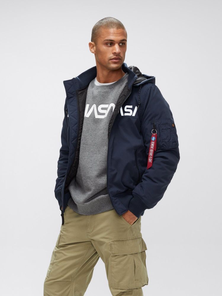 Куртка Alpha Industries MA-1 Hooded NASA II Blue (Синяя)