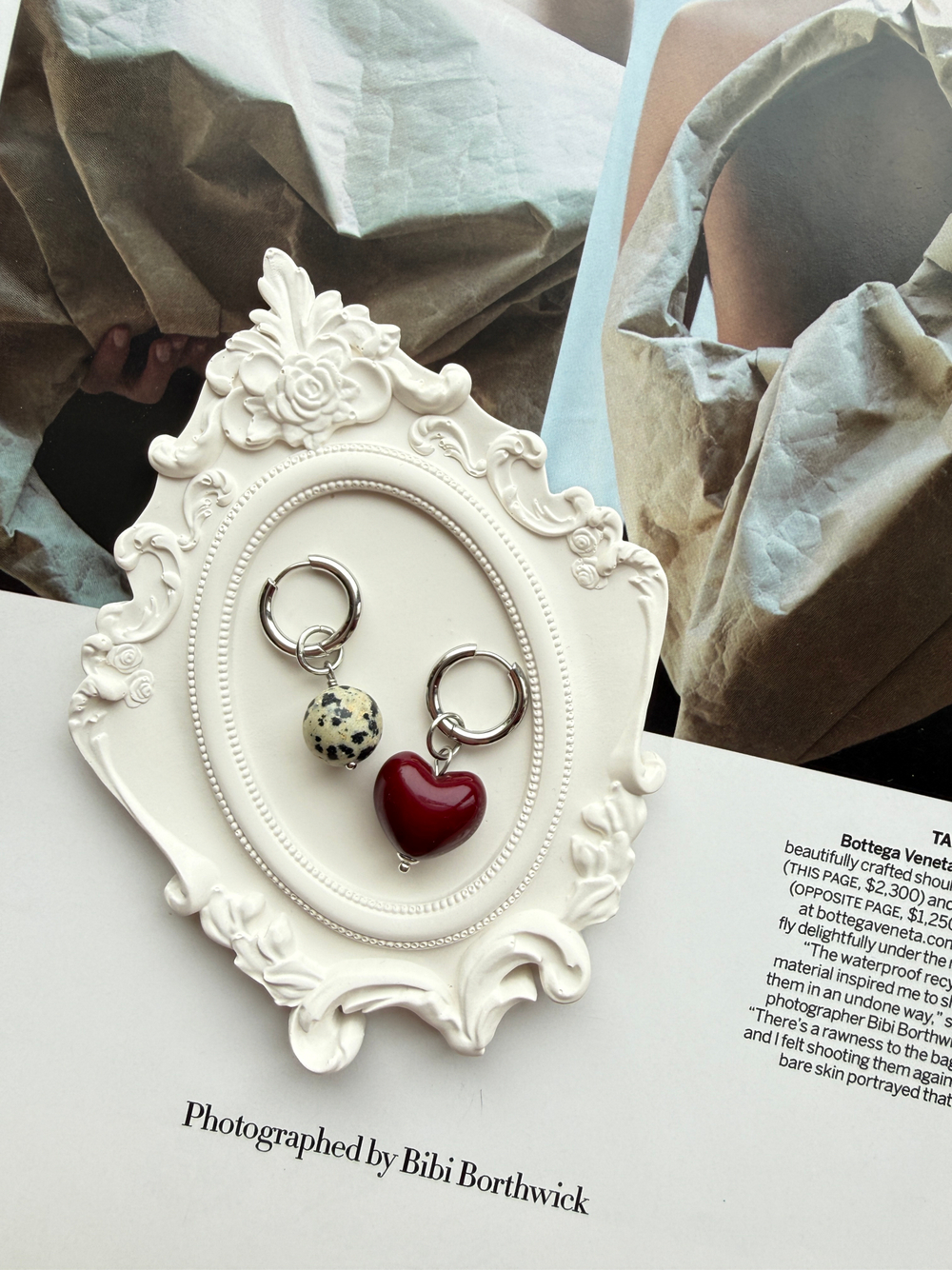 Серьги-конго с подвесками, далматиновая яшма