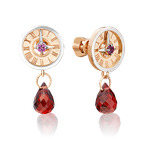 Серьги-пусеты «Обгоняя время» (пожелание удачи) из комбинированного золота с гранатами