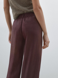 Massimo Dutti Брюки из 100% льна с широкими штанинами и эластичной деталью, коричневый