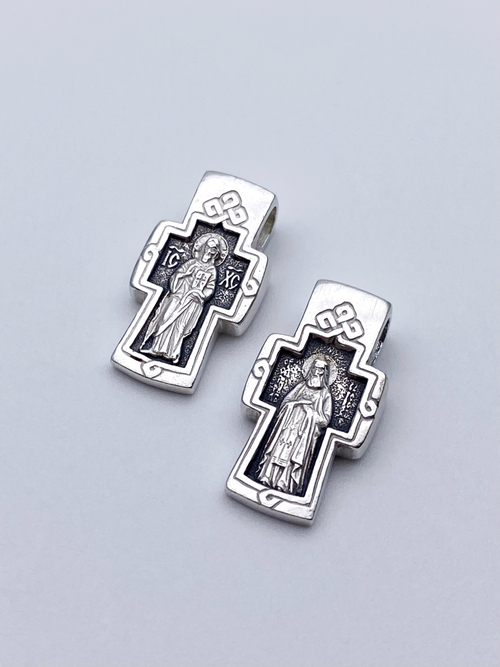 Крест из серебра/Чернение/Спаситель/ С.Саровский