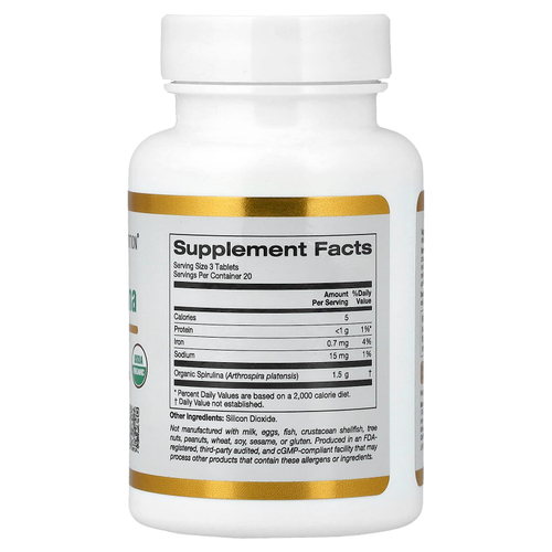 California Gold Nutrition, органическая спирулина, 60 таблеток (500 мг в 1 таблетке)