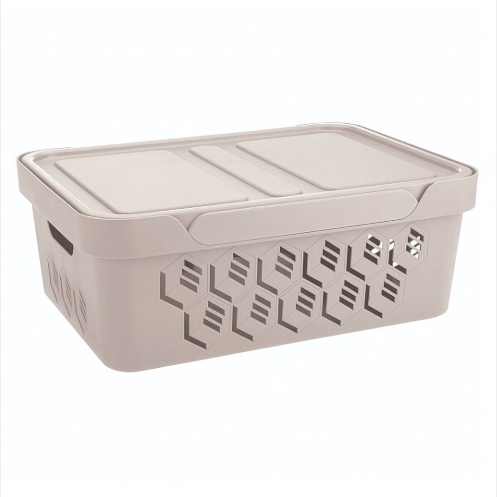 Ящик с крышкой универсальный "deluxe", 380х276х140 мм, 12л (светло-бежевый)
