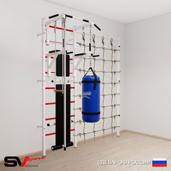 Шведская стенка Sv Sport усиленная 68620 (Турник стандарт/Брусья/Скамья/Канат/Трапеция/Цепь/Мешок 22кг/Канатный лаз)