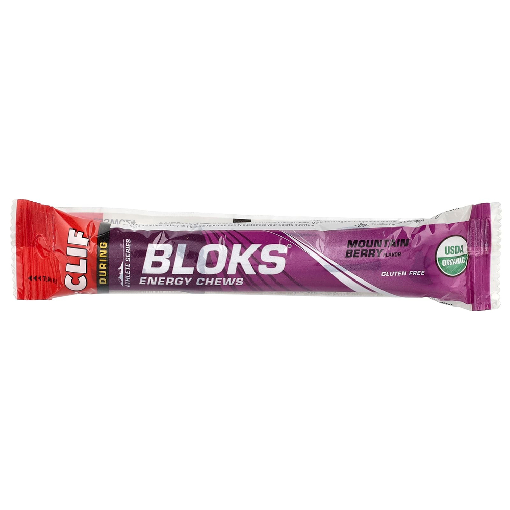 Clif Bar, Bloks, энергетические жевательные блоки, вкус «Горная ягода», 18 пакетиков, 60 г (2,12 унции) каждый