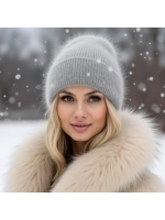шапка вязаная бини ангора теплая демисезонная с отворотом