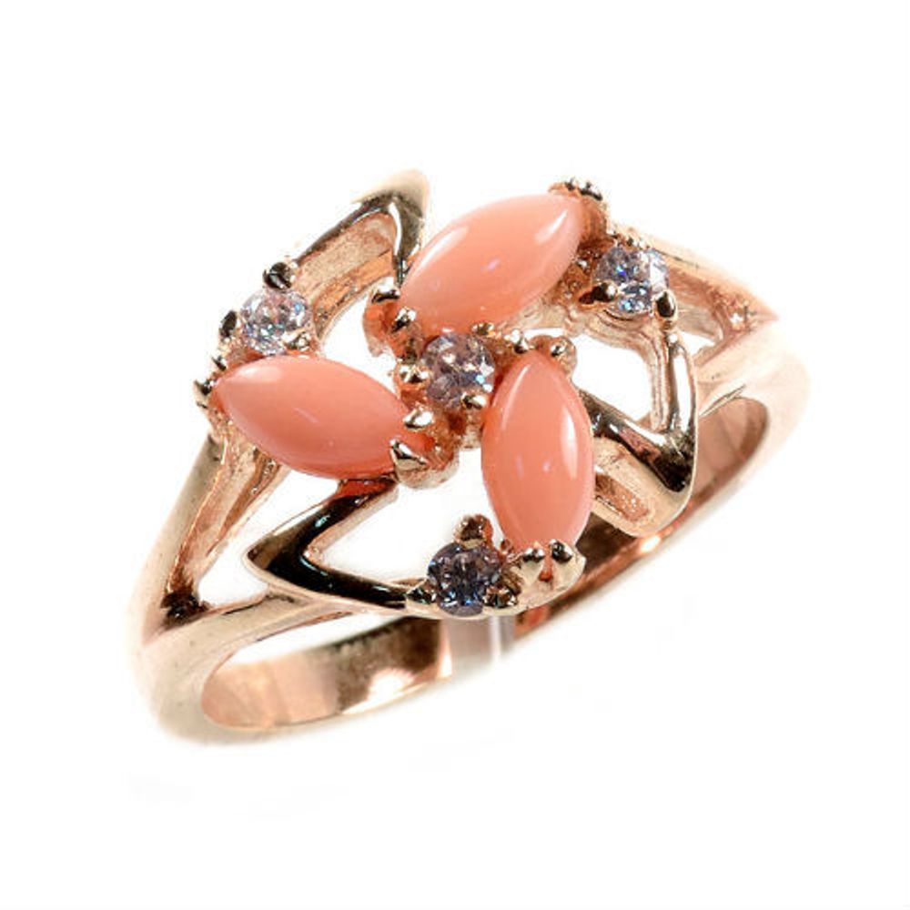 Серьги "Звезда" коралл, цирконы