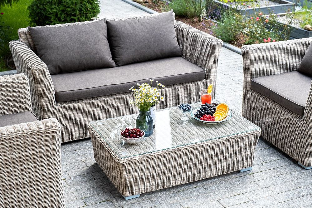 Капучино, диван коричневый/соломенный/бежевый/графит, искусственный ротанг