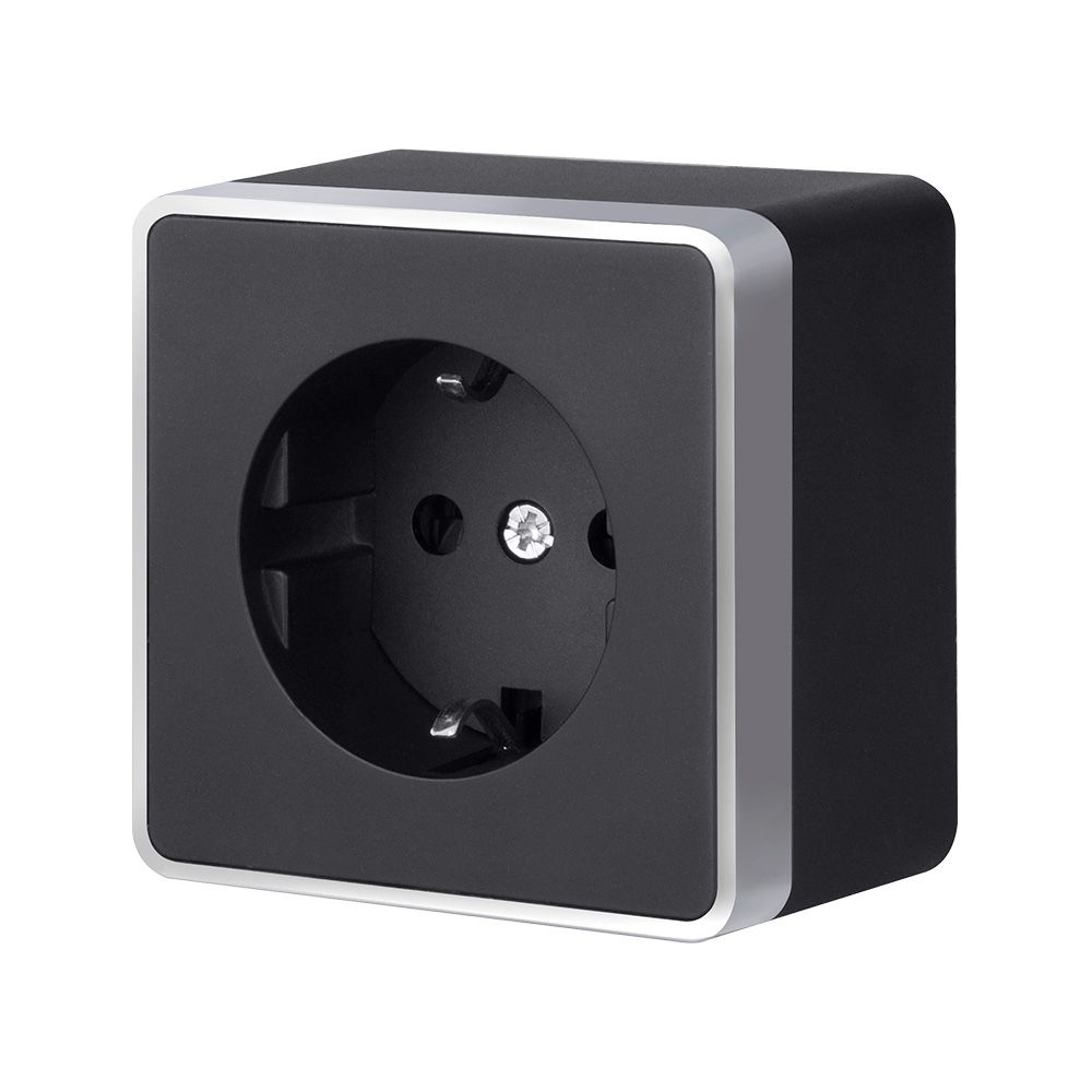 Розетка с заземлением и шторками Gallant черный с серебром W5071134 W5071134