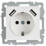 BRITE Розетка 1-местная с заземлением с защитными шторками 16А с USB A+A 5В 2,1А РЮш10-1-БрАБ арктический белый IEK