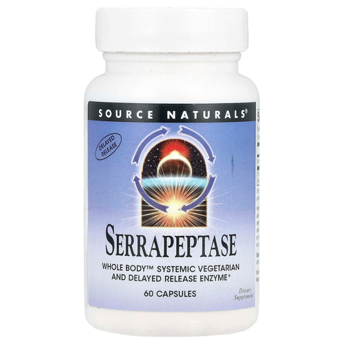 Source Naturals, Серрапептаза, 60 капсул (60 000 SPU в 1 капсуле)