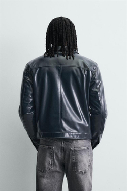 ZARA КУРТКА-РУБАШКА С ЭФФЕКТОМ ВИНИЛА, МОРСКОЙ ТЕМНО-СИНИЙ