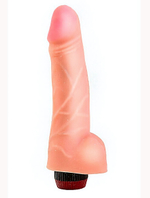 Реалистичный вибромассажер с мошонкой из неоскин (18 см) (Цвет: телесный)