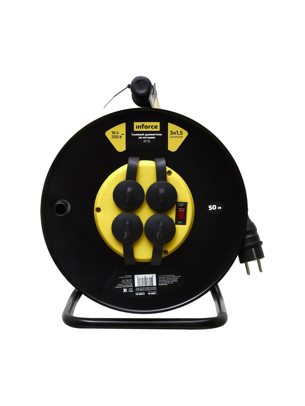 Силовой удлинитель на катушке Inforce 4 гнезда, с/з КГт 3х1,5 16A 50м IP44 GRANITE ZG 09-15-02