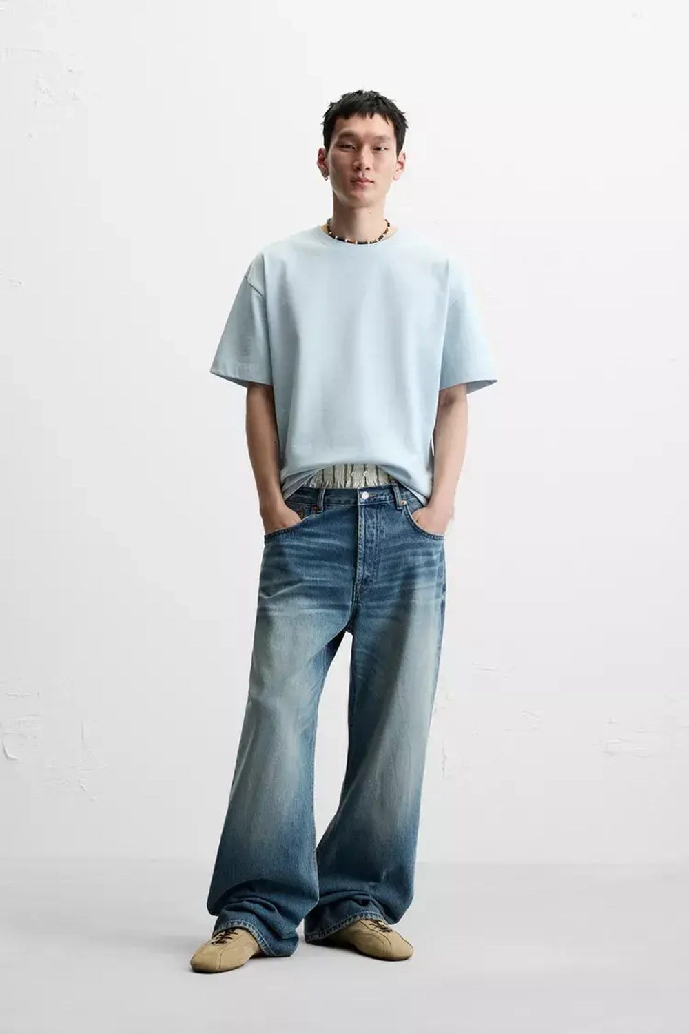 ZARA БАЗОВАЯ ФУТБОЛКА HEAVY WEIGHT, ГОЛУБОЙ