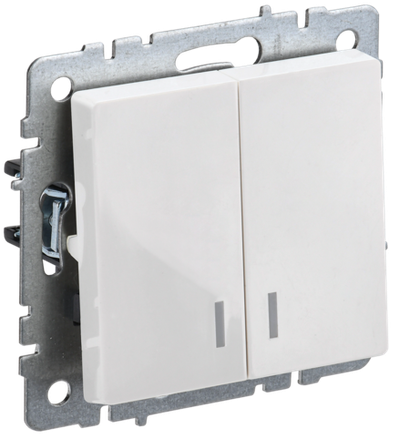 BRITE Выключатель 2-клавишный с индикацией 10А безвинтовое крепление ВС11-2-1-БрБ белый IEK