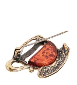 AM-2412 Брошь «Чашечка кофе» (латунь, янтарь)