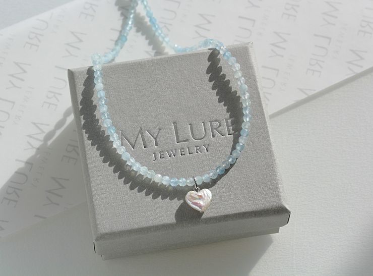 Чокер из аквамарина Pearl heart