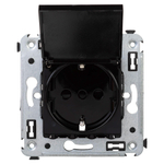 Розетка с крышкой в стену, 2P+E, с з/ш, "Avanti", "Черный квадрат"