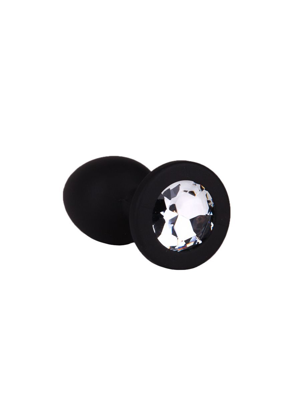 Чёрная анальная втулка с прозрачным кристаллом - 7,3 см.