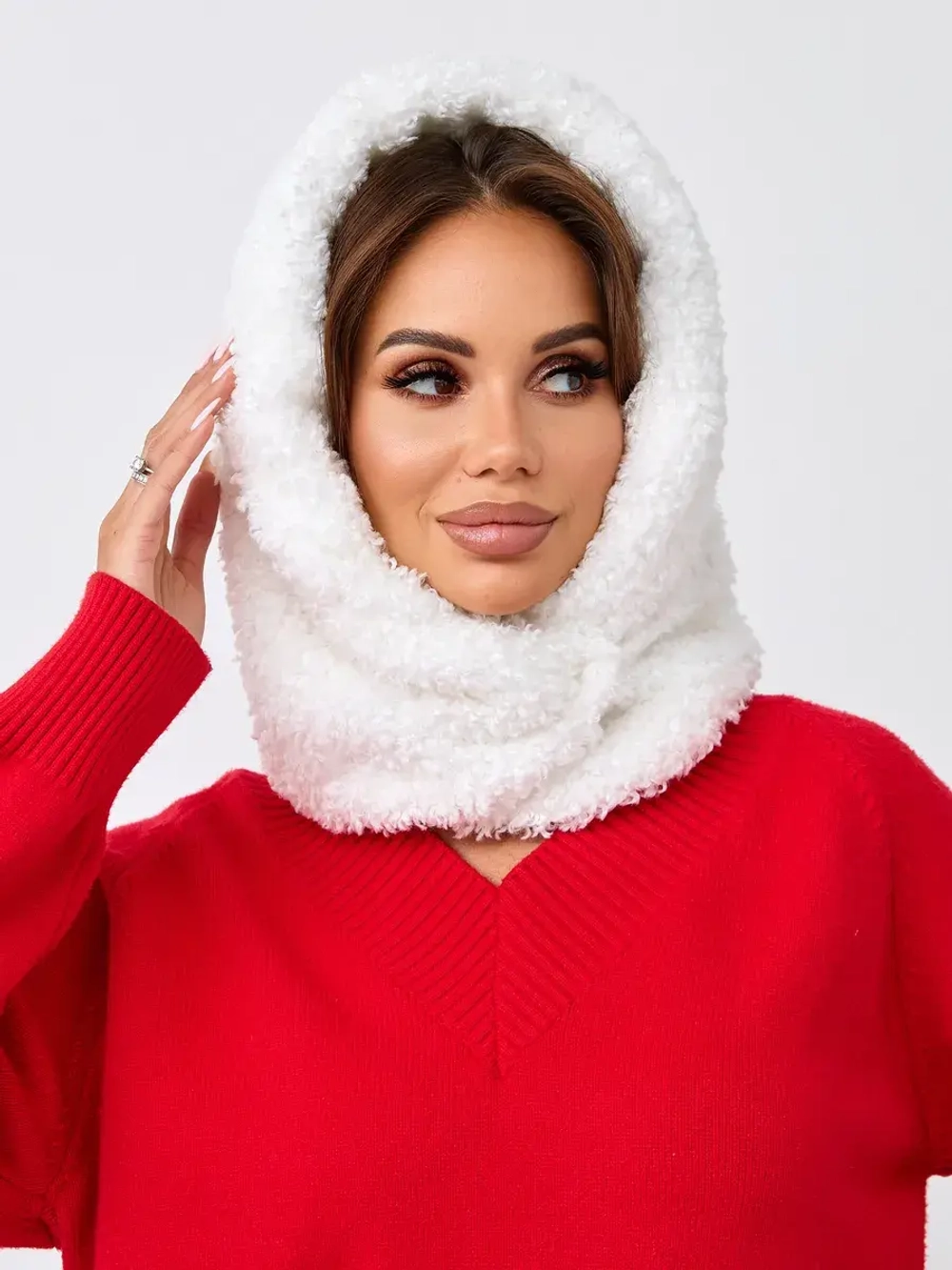 Капор зимний вязаный капюшон на флисе