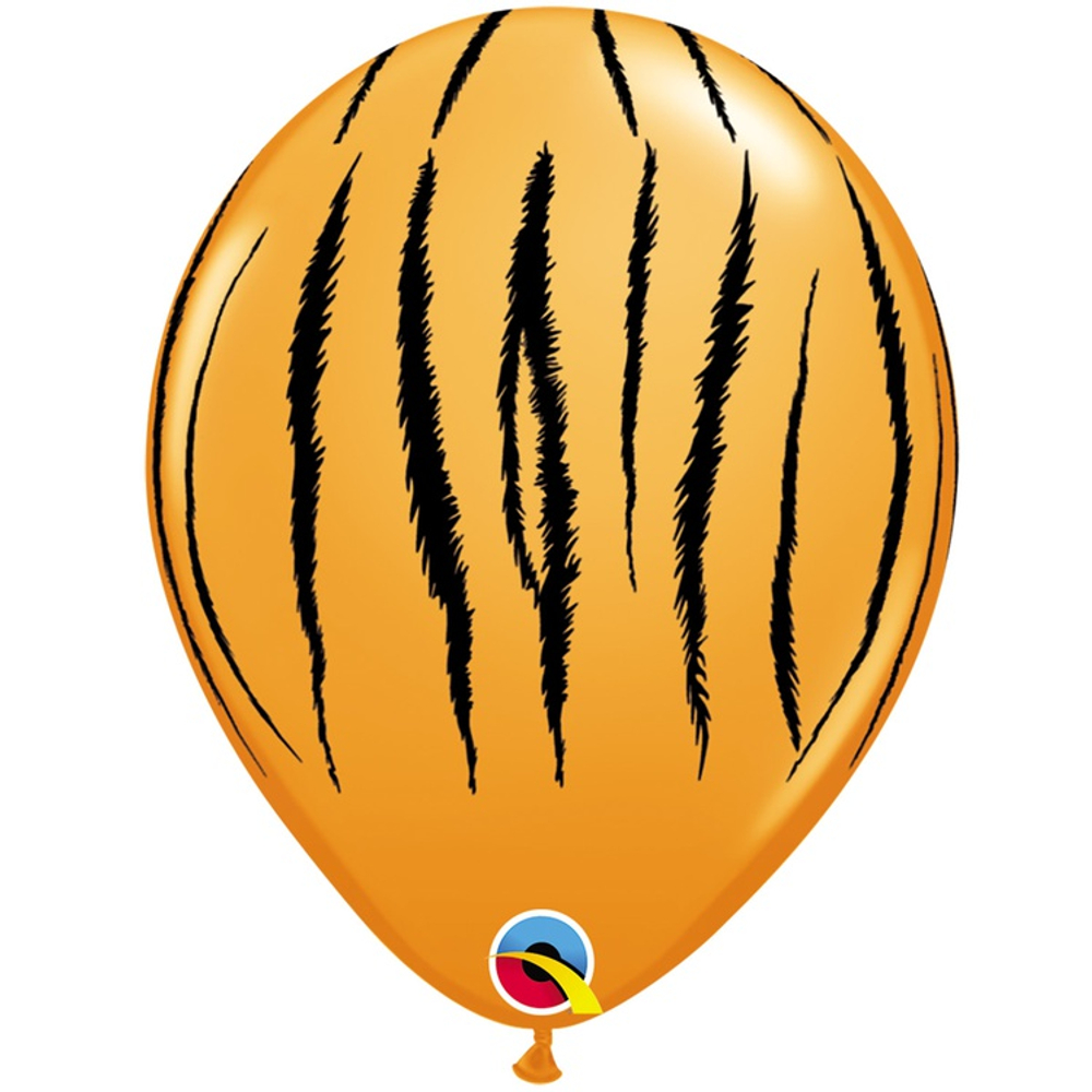 Шар латексный 28см Полоски тигр (Оранжевый)