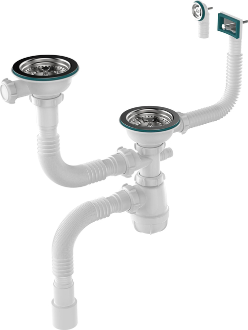 СИФОН ДЛЯ ДВОЙНЫХ РАЗНОУР. МОЕК 3 1/2Х40 AQUANT МЕТ.РЕШ П ГТ 40Х40/50