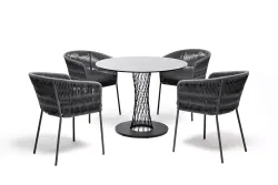 "Диего" обеденная группа на 4 персоны со стульями "Бордо" плетения колос, столешница "серый гранит"
