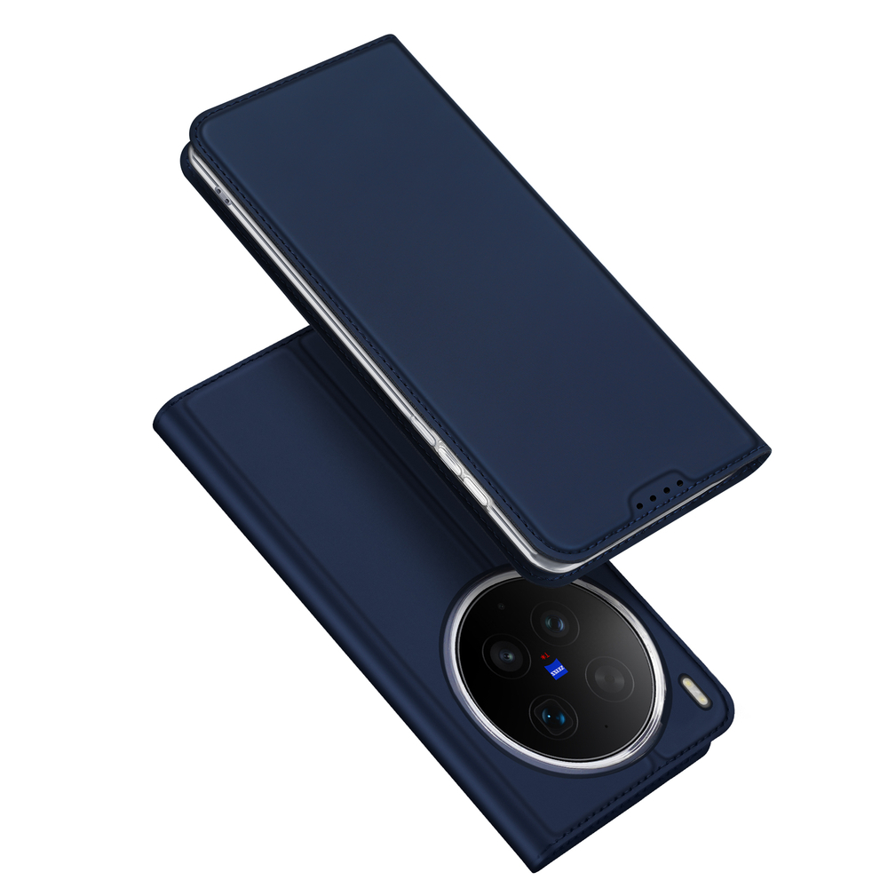 Чехол книжка из кожи синего цвета для Vivo X300 Ultra, серия Skin Pro Series от Dux Ducis