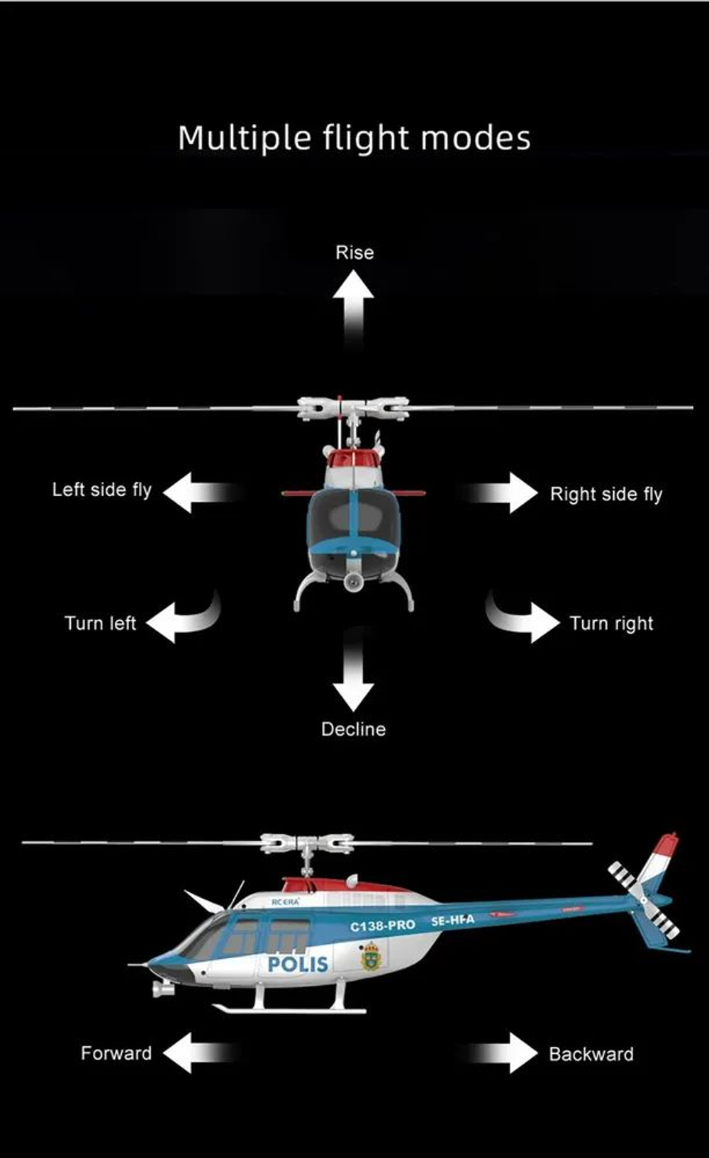 Радиоуправляемый вертолёт RC ERA C138 PRO 4CH 6-Axis Gyro 1:33 бесколлекторный мотор , Оптический поток , барометрический датчик