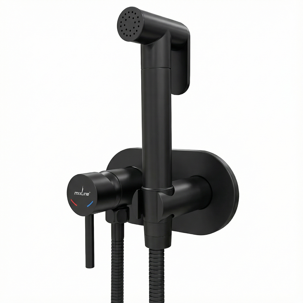 Смеситель с гигиенической лейкой 25k MIXLINE ML31-085BL "Ray" встраиваемый ЧЕРНЫЙ