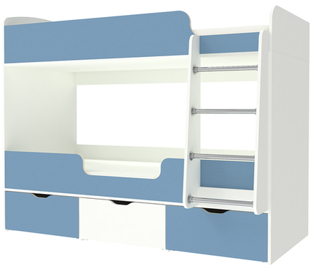 Кровать двухъярусная КарИВи Малыш Двойняшка 80х180 Белый  Светло-синий, голубой