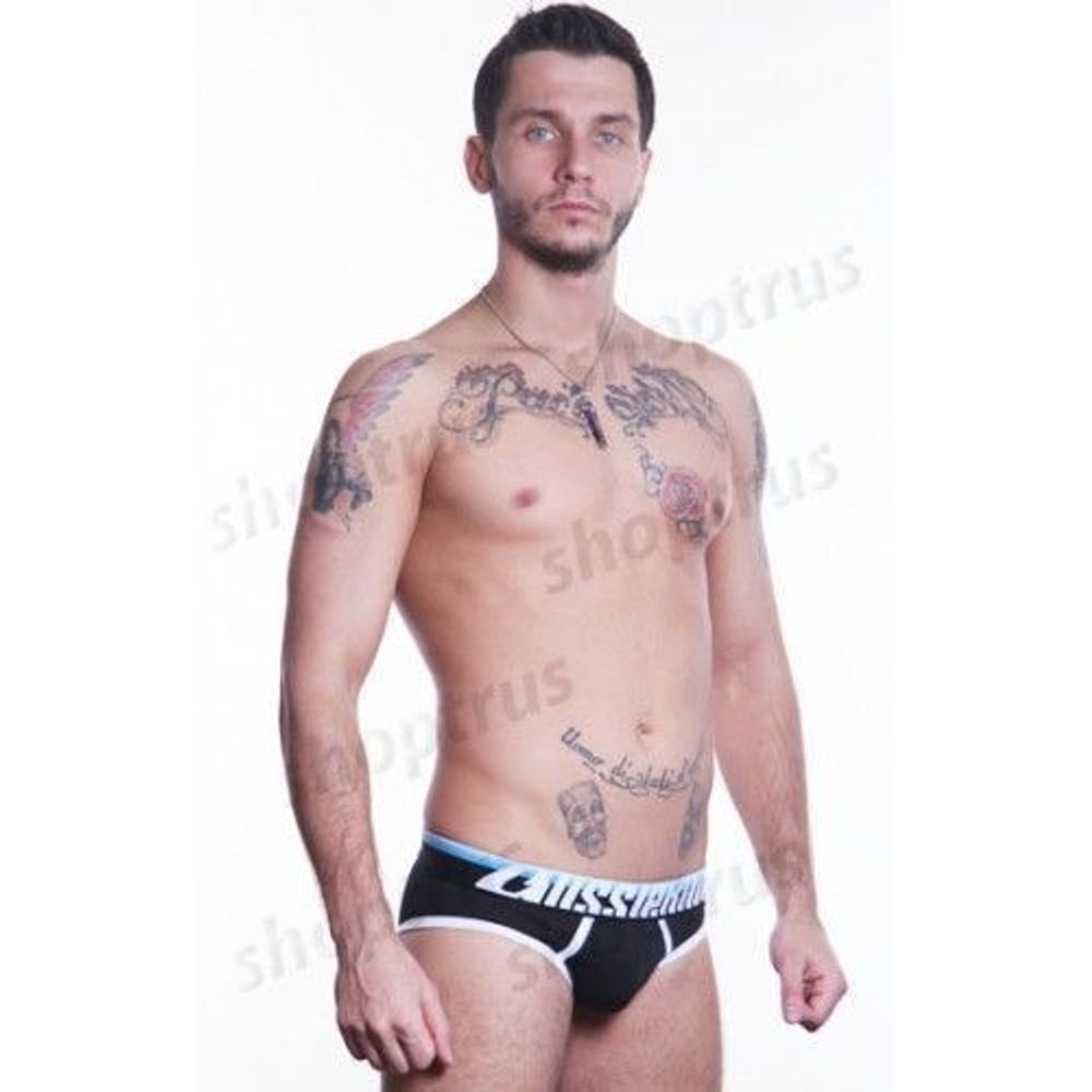 Мужские трусы брифы черные с (голубой) резинкой Aussiebum Fire Brief AB00195