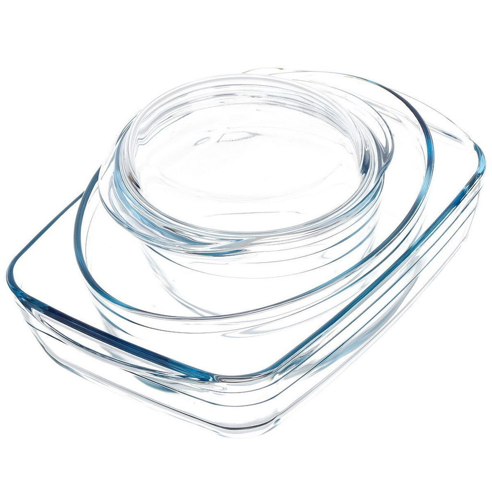Форма для выпечки стекло, 3 шт, 30х21,35х23,18 см, 2.6,2,1.4 л, с крыш, бесцвет, Pyrex, Essentials,