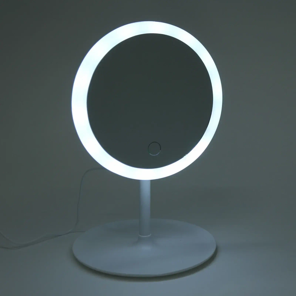 Зеркало настольное с подсветкой на подставке «SVETi», цвет белый, USB, 28*18см