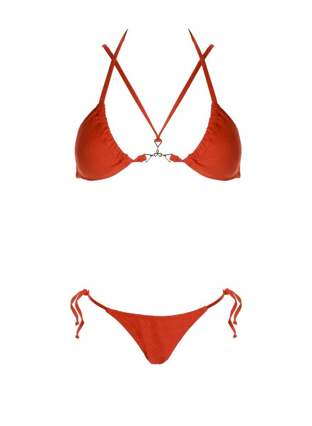 Раздельный купальник: лиф-триангул с декором и низкие плавки (Размер: B/XL) (Цвет: коралловый)