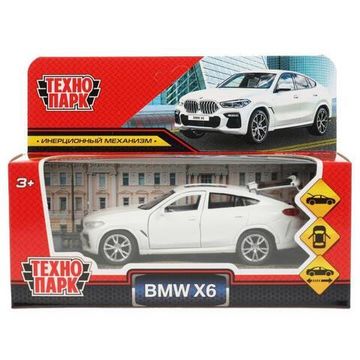 Машина металл BMW X6 длина 12 см, двери, багаж, инер, белый, кор. Технопарк