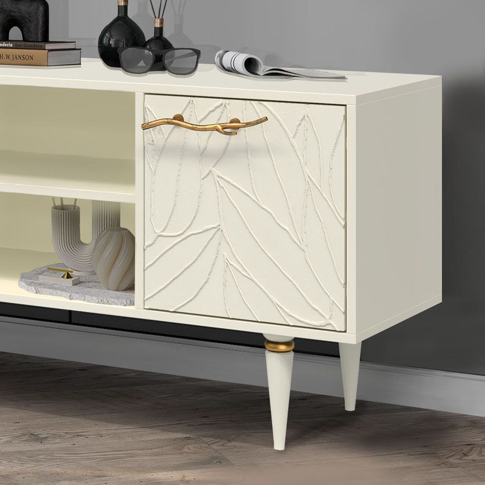 Тумба под ТВ Арт Колор leaves 117см Классик Голд Кремовый белый