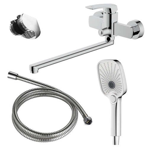 Смеситель для ванны Azario Conda керамический картридж, длинный излив, с ручным душем, шланг 150 см, хром (AZ-K1711)