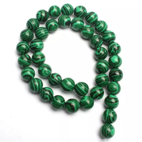 Малахит искусственный бусины 4/6/8/10/12 мм, на нитке 38 см