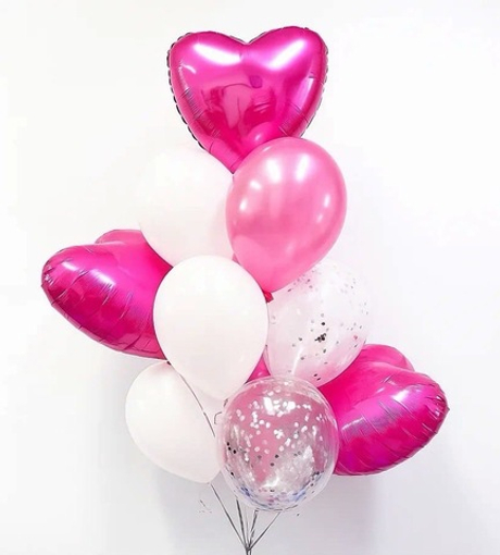 Букет шаров с малиновыми сердцами