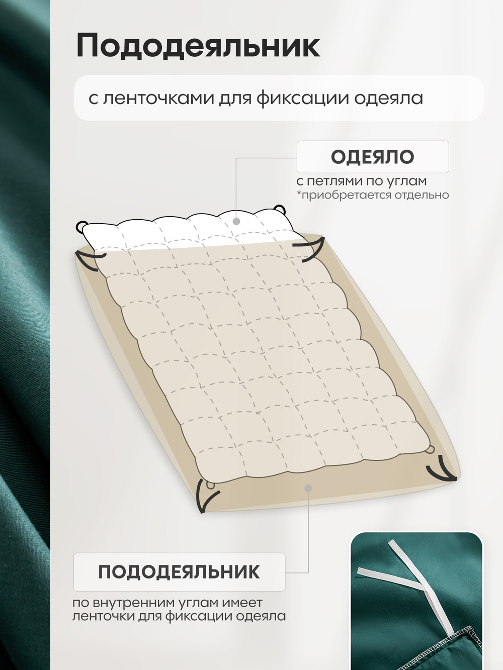 Комплект постельного белья на резинке Однотонный Сатин Элитный «Глубокий изумруд»