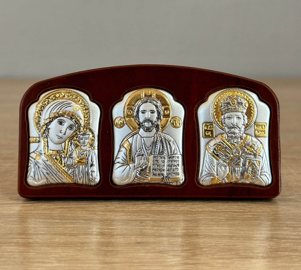 Спаситель, Казанская БМ, Николай Чудотворец, триптих, 55х105