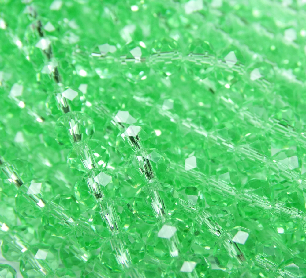 БП020НН46 Хрустальные бусины "рондель", цвет: светло-зеленый прозрачный, 4х6 мм, кол-во: 58-60 шт.