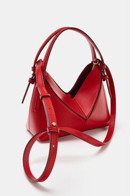 ZARA МИНИ-СУМКА-МЕШОК С ДЕКОРАТИВНОЙ СТРОЧКОЙ, КРАСНЫЙ