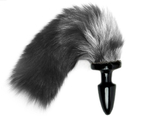 Пробка с длинным хвостом Серебристая Лиса - 11 см. (Цвет: черный)