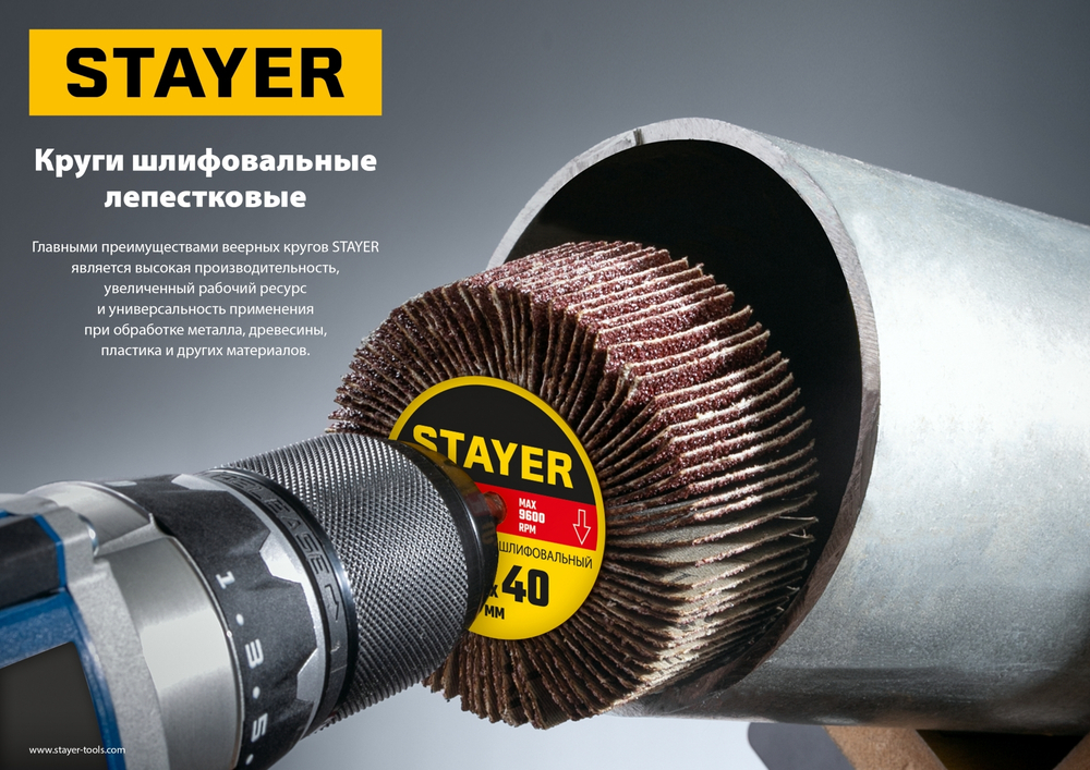 STAYER d 50 x 20 мм, P100, на шпильке d 6 мм, круг шлифовальный лепестковый (36607-100)