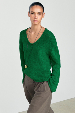Massimo Dutti Свитер из хлопкового трикотажа, зеленый