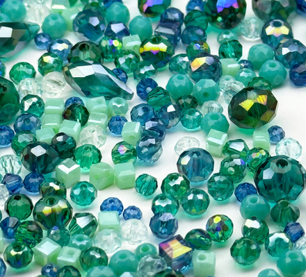 МБ-9 Хрустальные бусины, форма: МИКС, цвет: Морской, 25 гр.