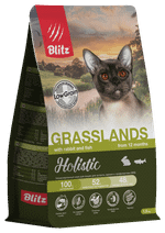 Сухой корм для кошек Blitz Holistic Grasslands Rabbit & Fish Adult Cat низкозерновой, индейка и кролик 5 кг